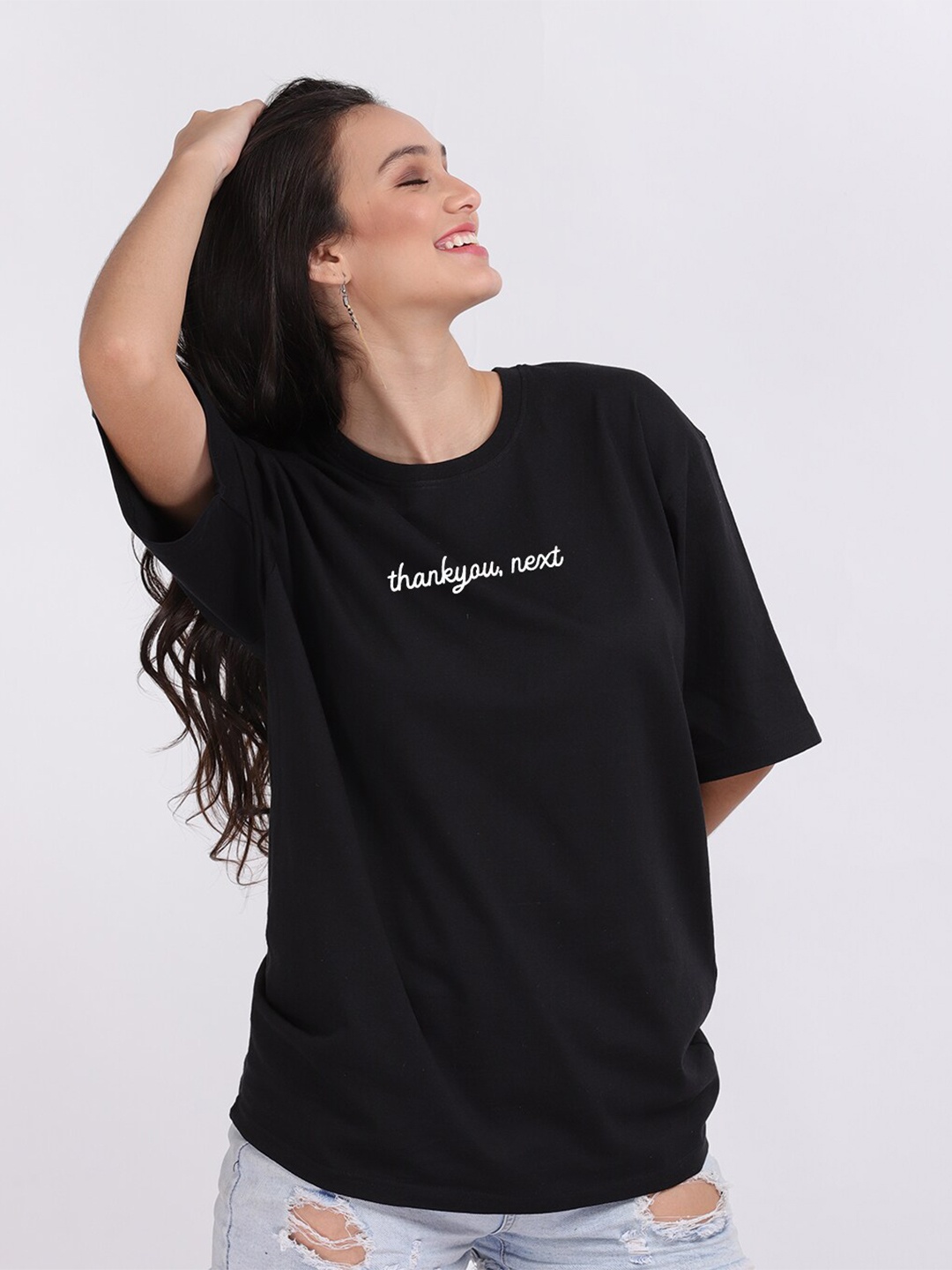 

Mad Over Print Women Black Thankyou Next Oversized T-shirt