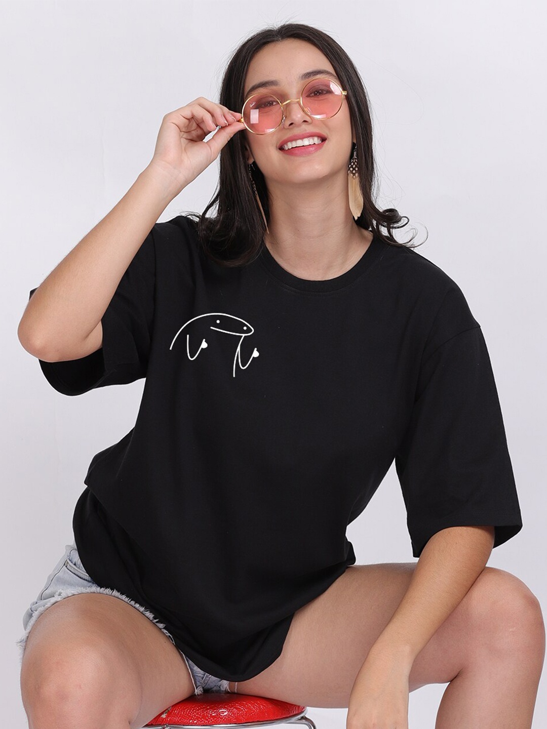 

Mad Over Print Women Black Meme Oversized T-shirt