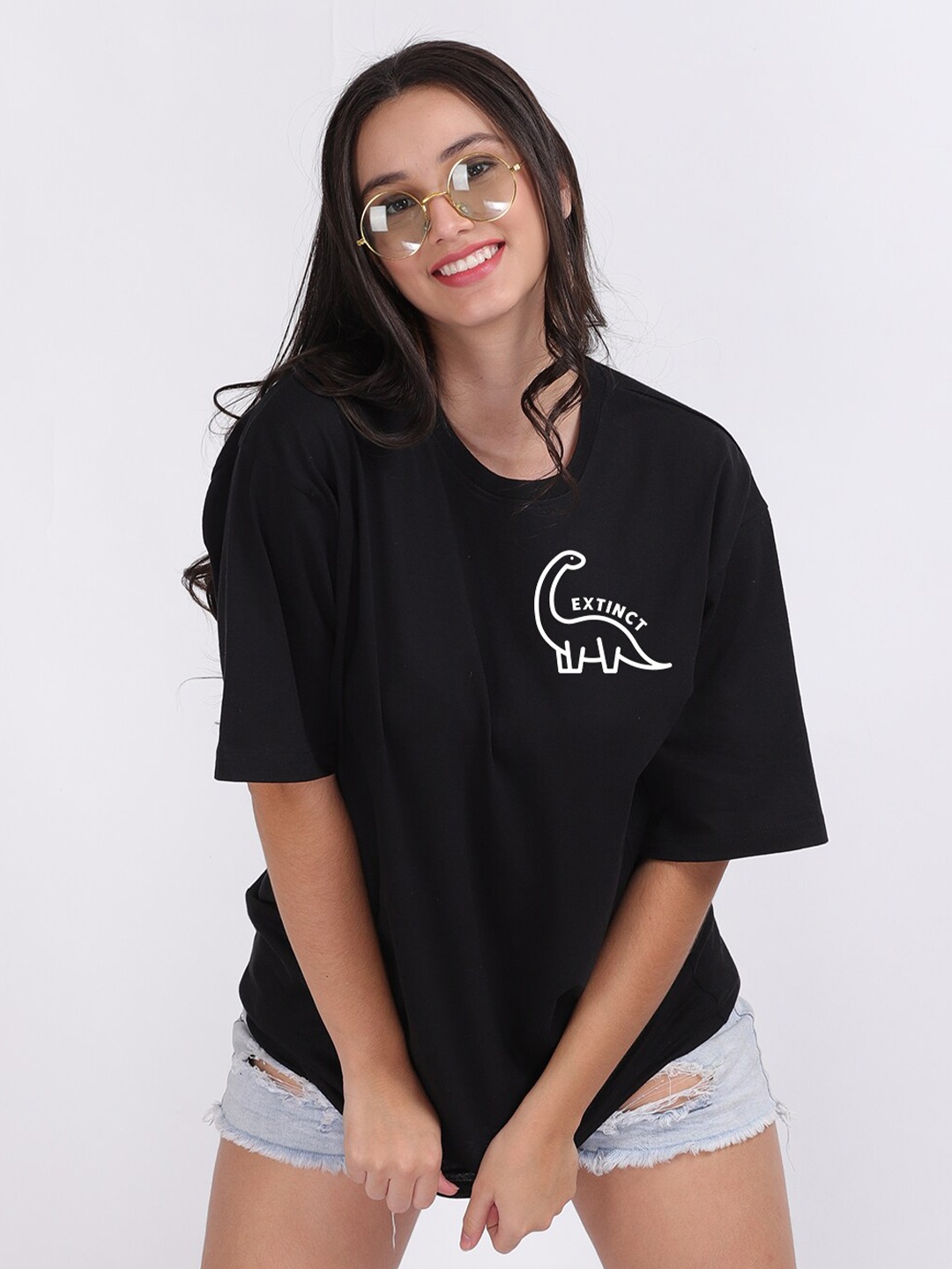 

Mad Over Print Women Black Extinct Oversized T-shirt