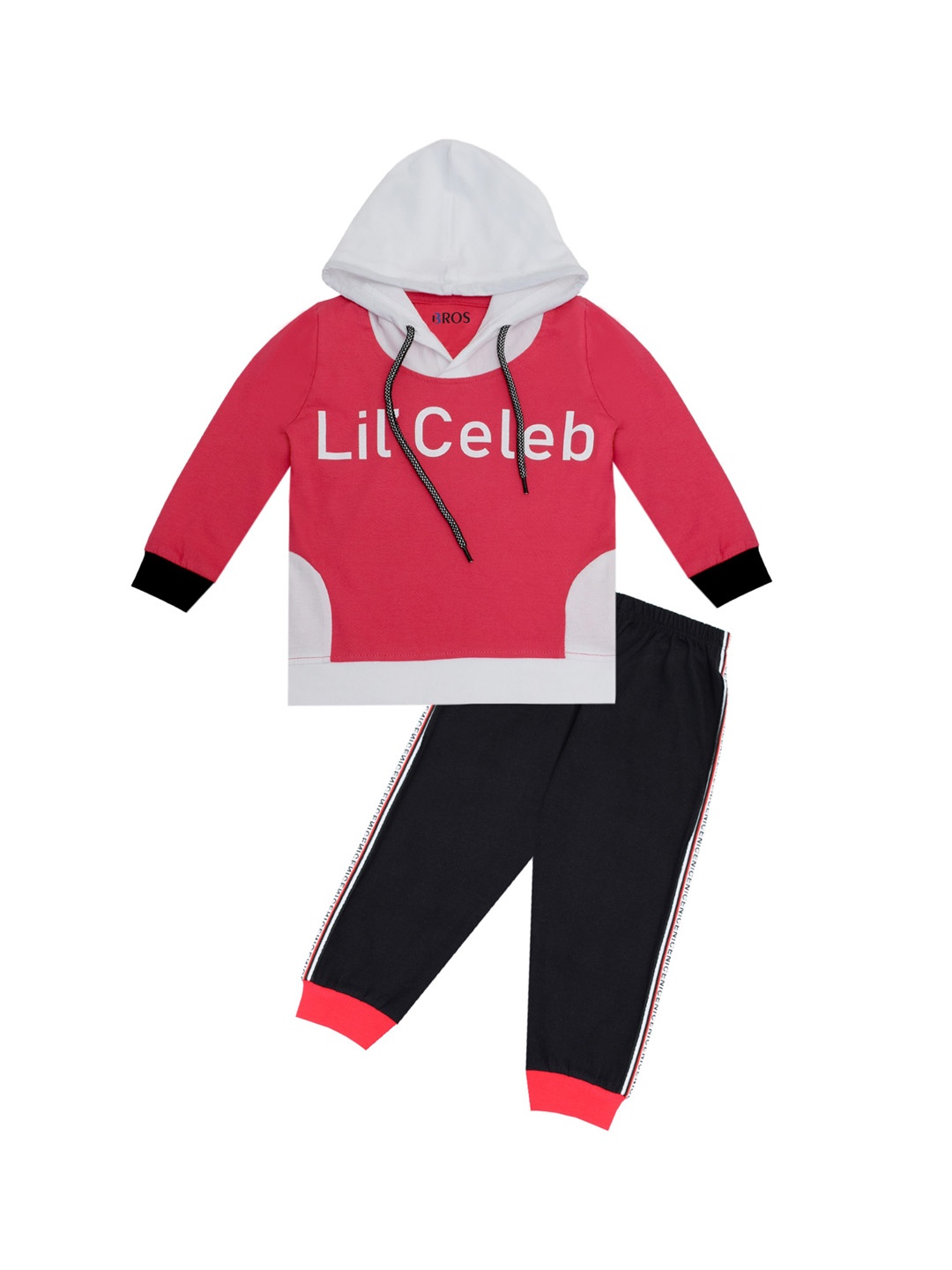 

3BROS Kids Pink & Black Printed Hooded T-shirt with Joggers