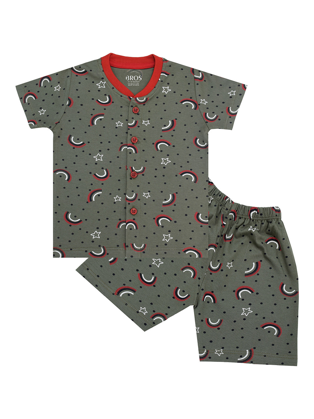 

3BROS Unisex Kids Green & Red Printed T-shirt with Shorts