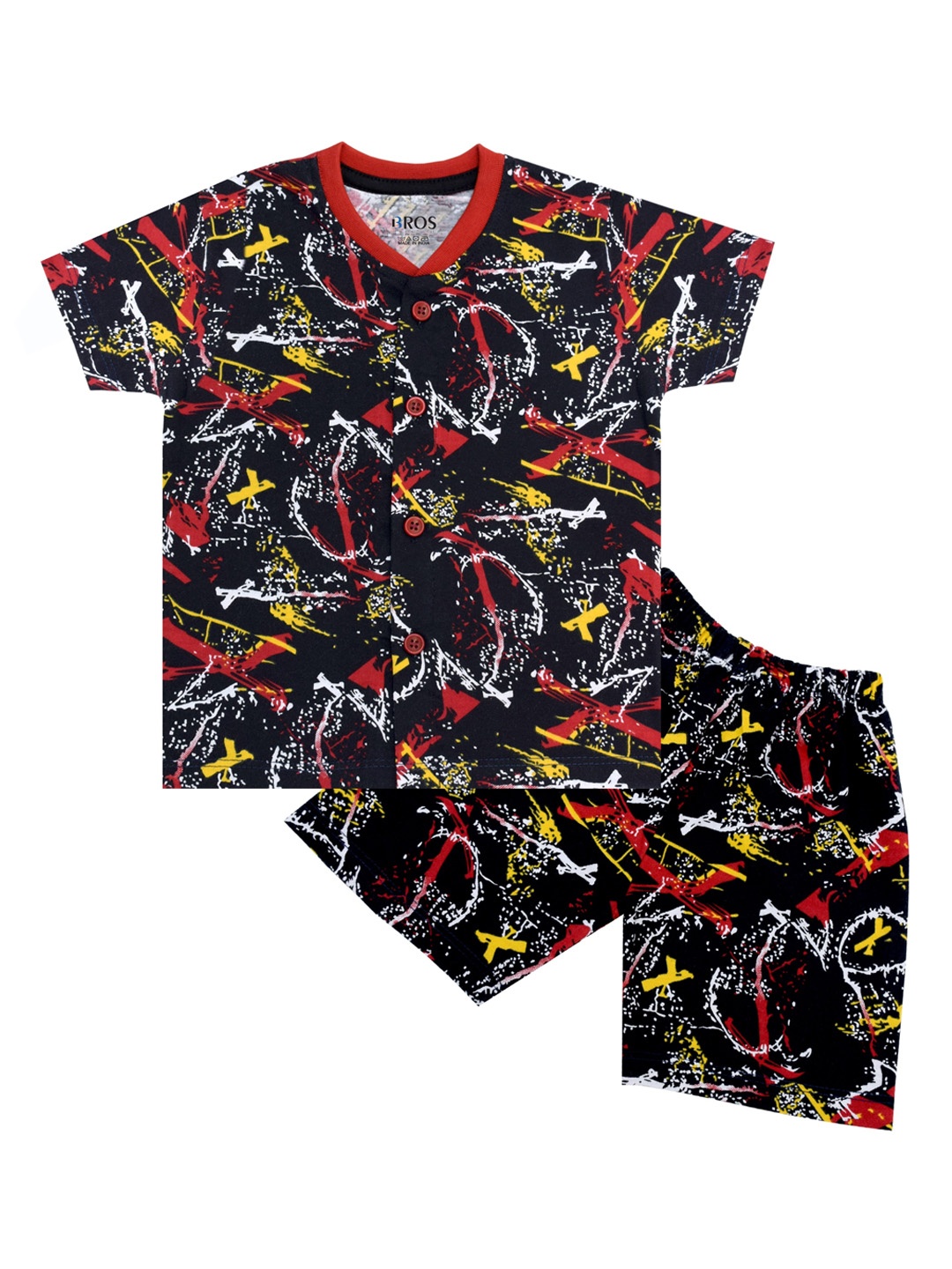 

3BROS Kids Blue & Red Printed Shirt with Shorts