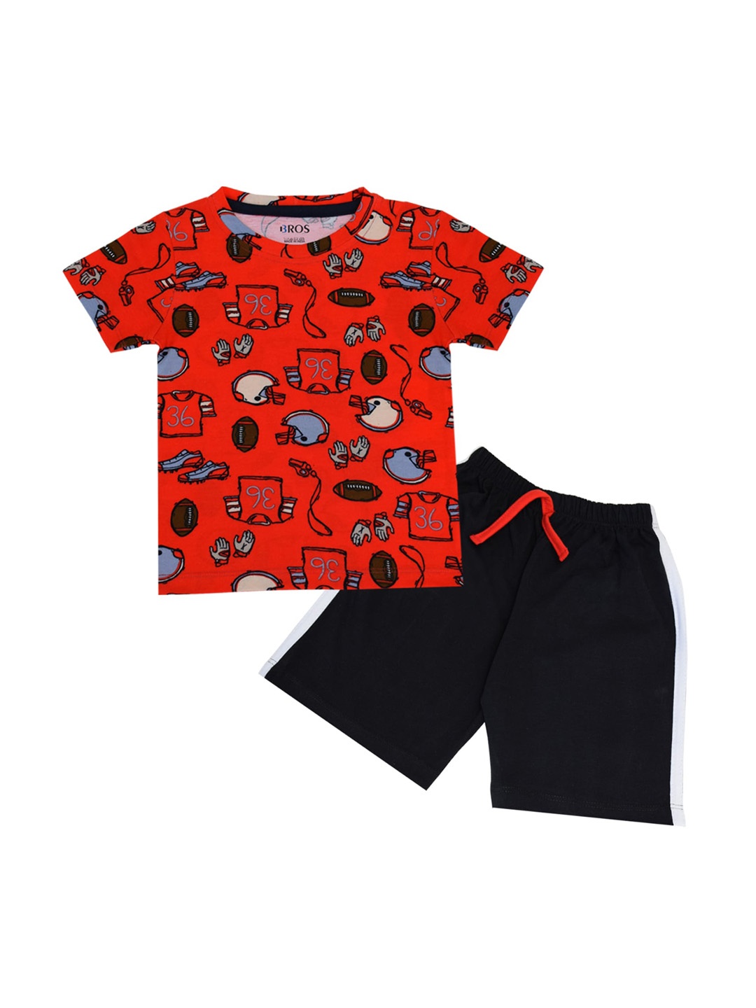 

3BROS Unisex Kids Red & Black Printed T-shirt with Shorts