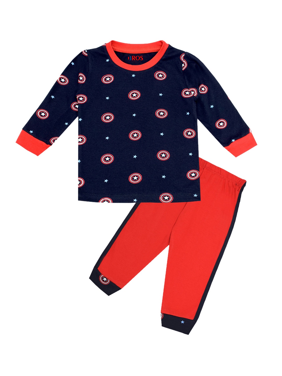 

3BROS Unisex Kids Navy Blue & Red T-shirt with Pyjamas