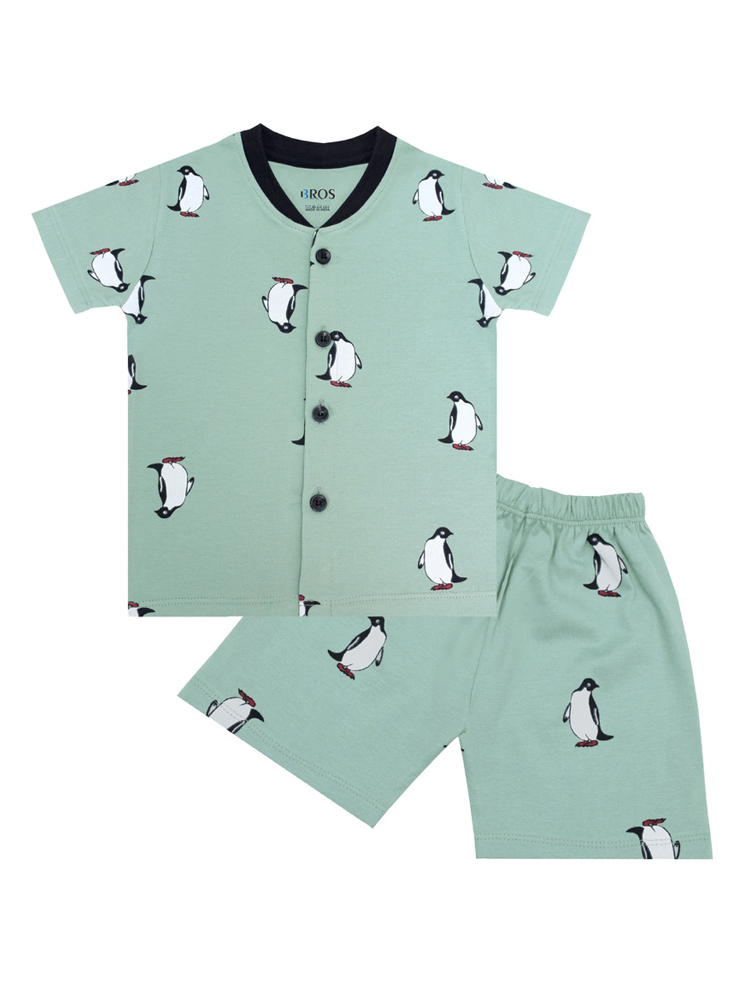 

3BROS Unisex Kids Olive Green & White Printed T-shirt with Shorts