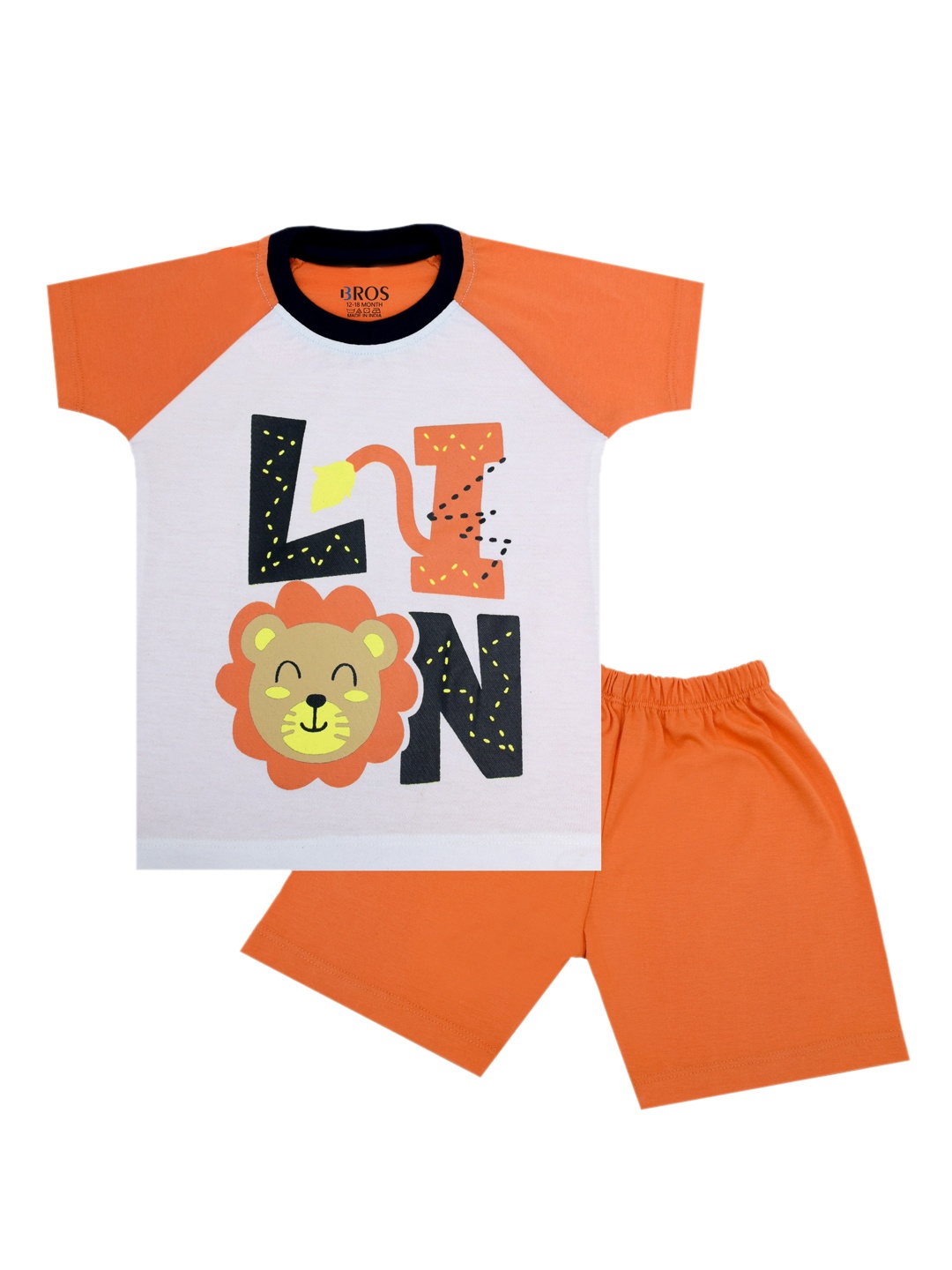 

3BROS Kids Orange & White Printed Clothing Set