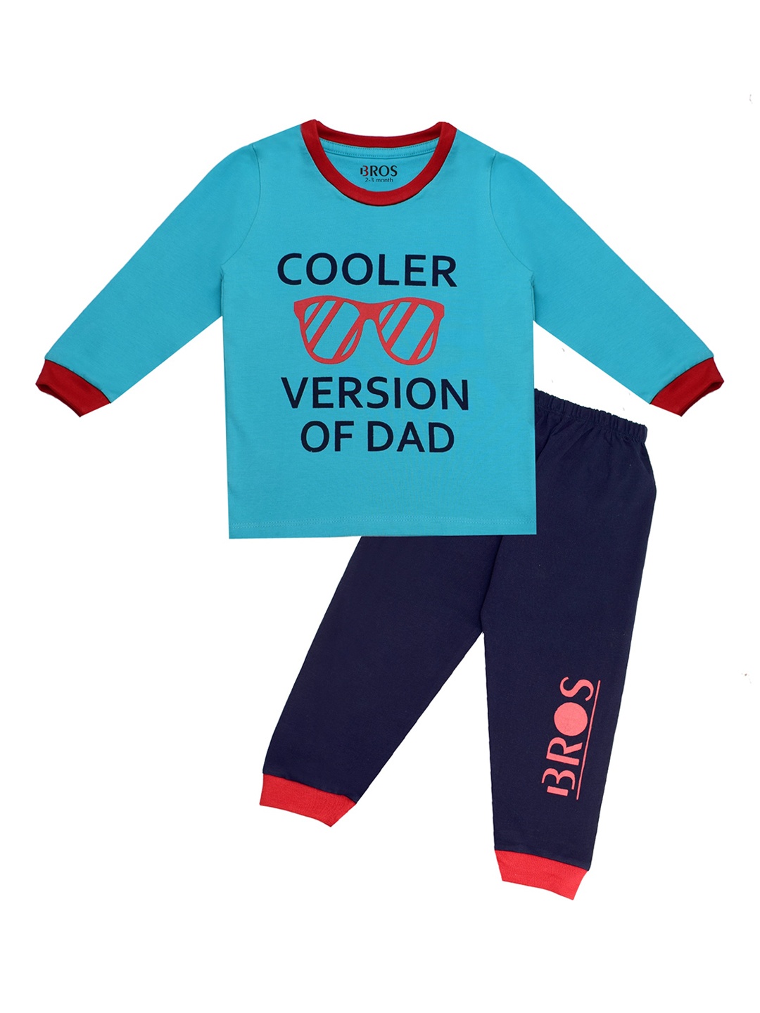 

3BROS Unisex Kids Sea Green T-shirt & Full Pyjama Set