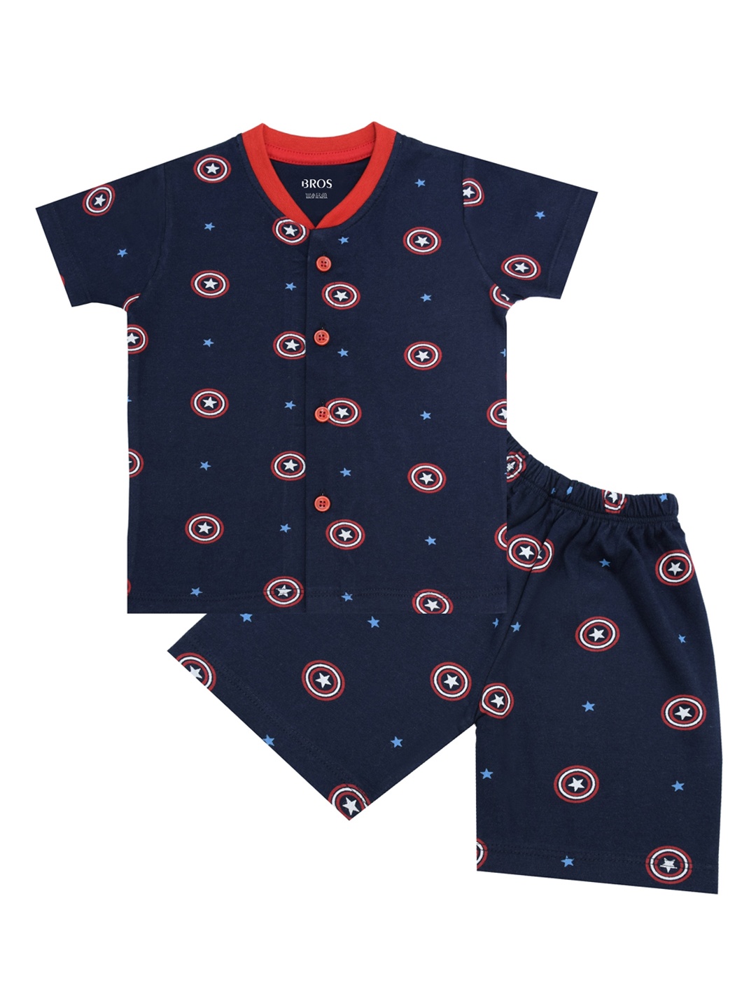 

3BROS Unisex Kids Navy Blue & White Printed T-shirt with Shorts