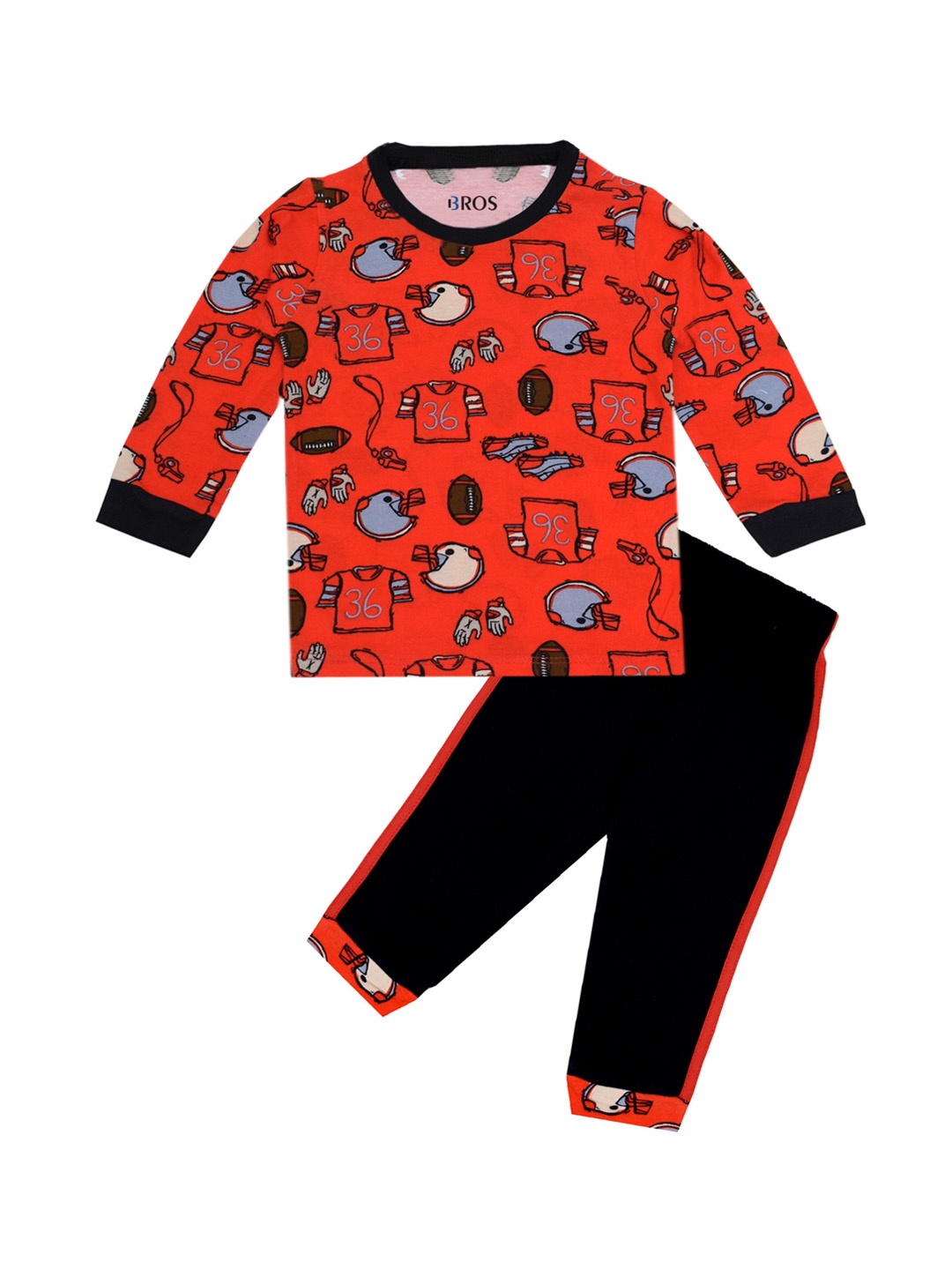 

3BROS Unisex Kids Red & Black Printed T-shirt with Pyjamas