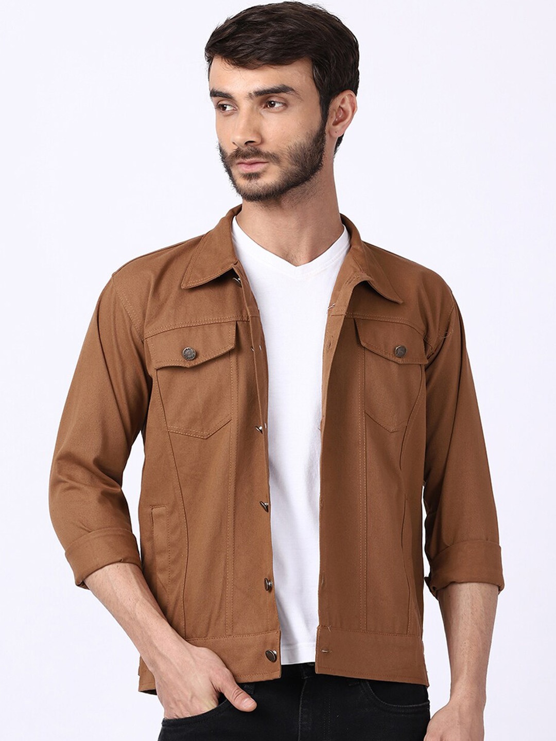 

VOXATI Men Khaki Cotton Denim Jacket
