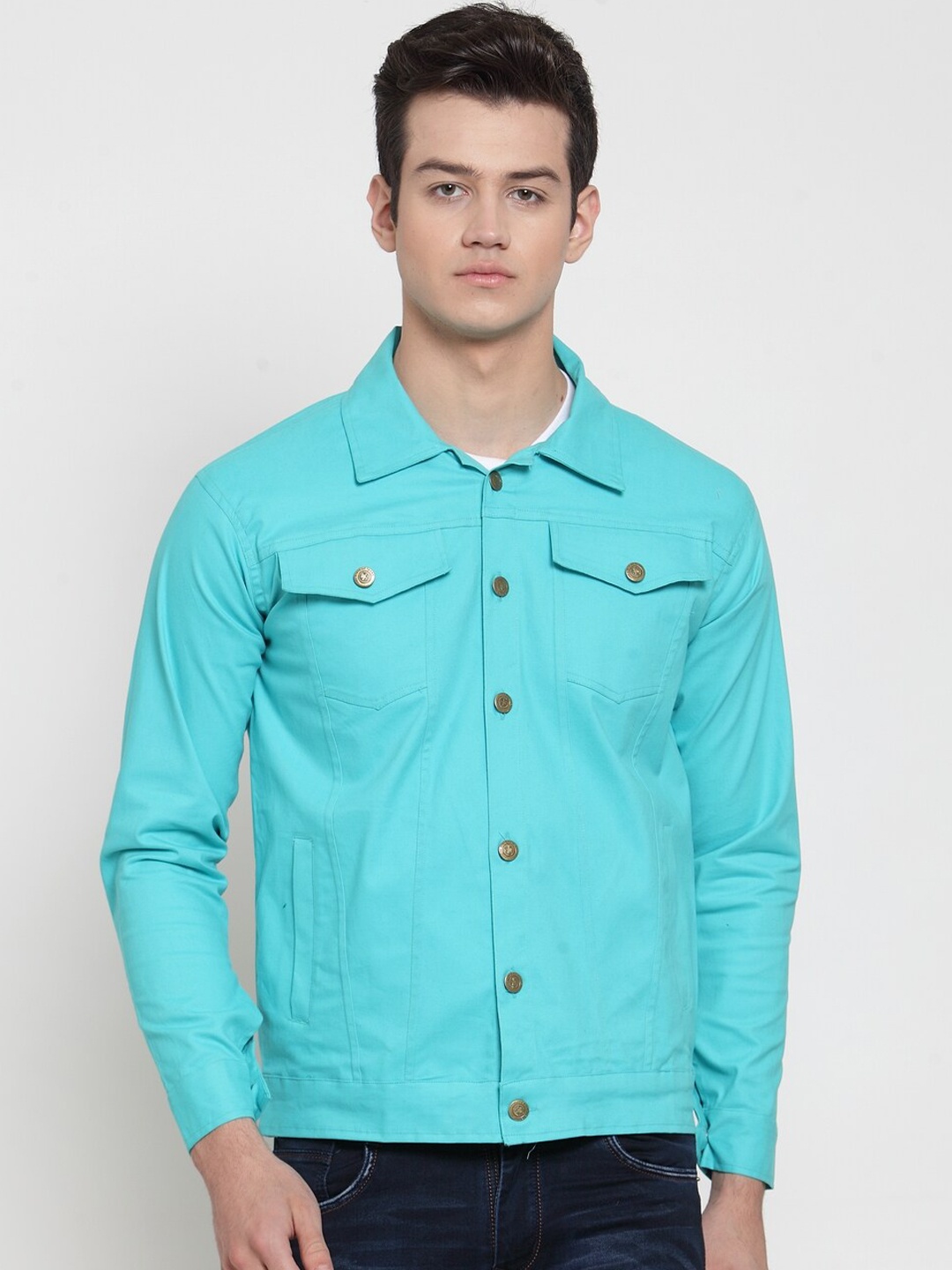 

VOXATI Men Turquoise Blue Denim Jacket