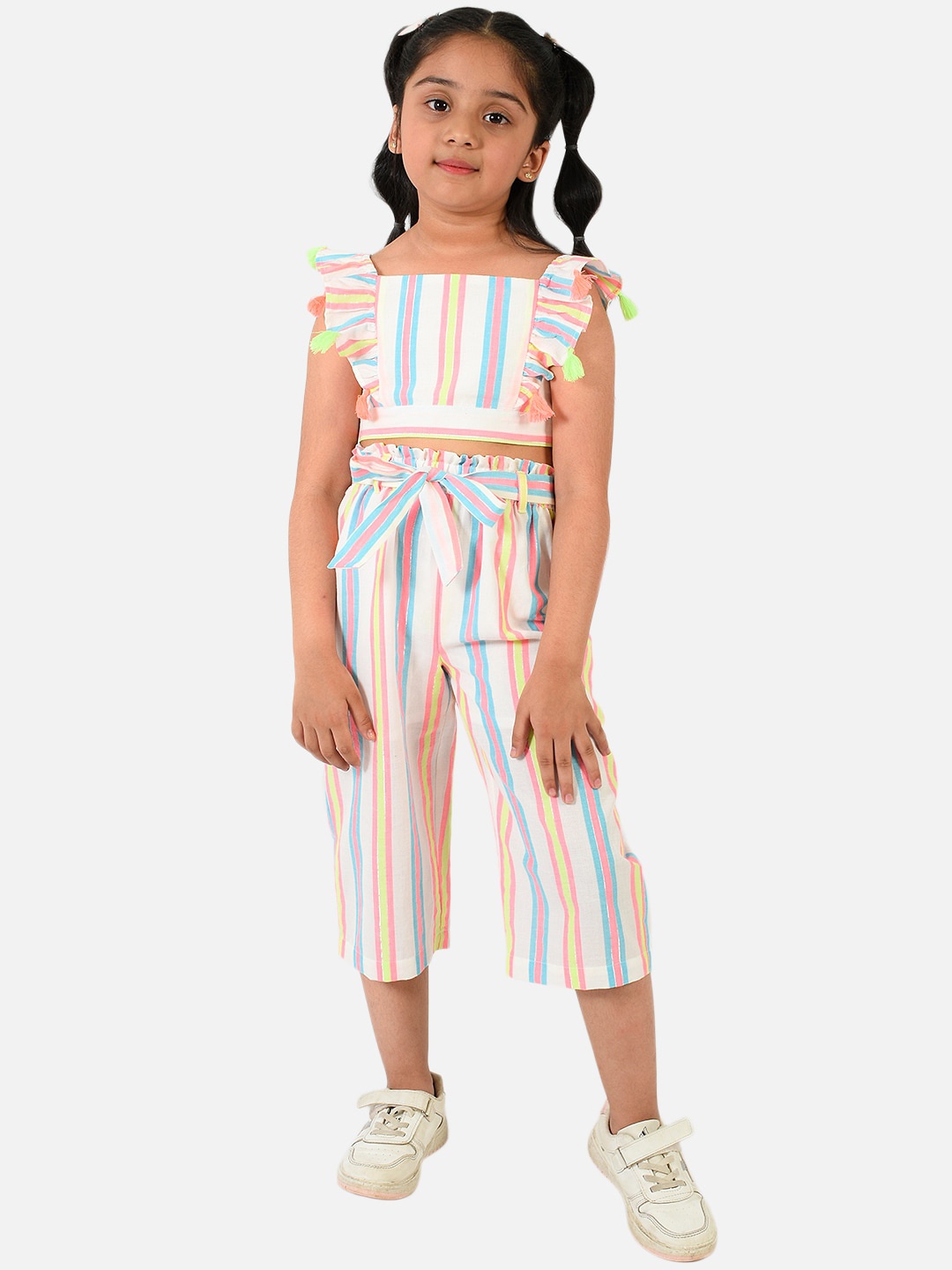 

Nauti Nati Girls White & Green Striped Top with Capris
