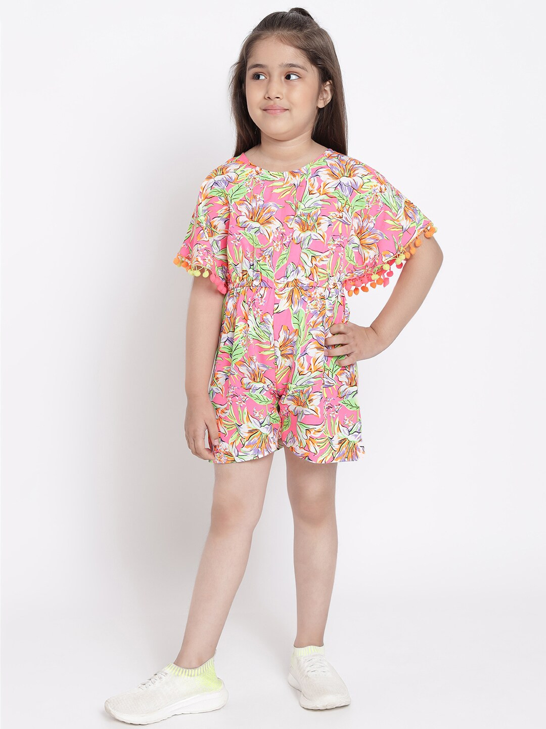 

Nauti Nati Girls Pink & Green Printed Jumpsuit