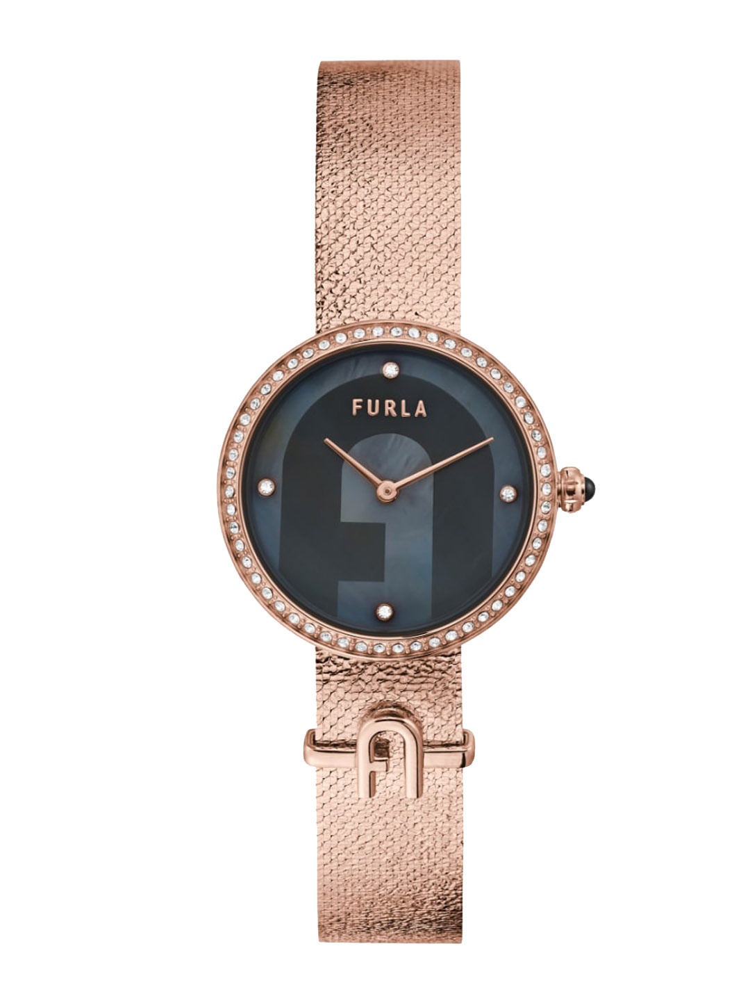 

Furla Women Grey Embellished Dial & Rose Gold Toned Stainless Steel Straps Analogue Watch WW00022003L3