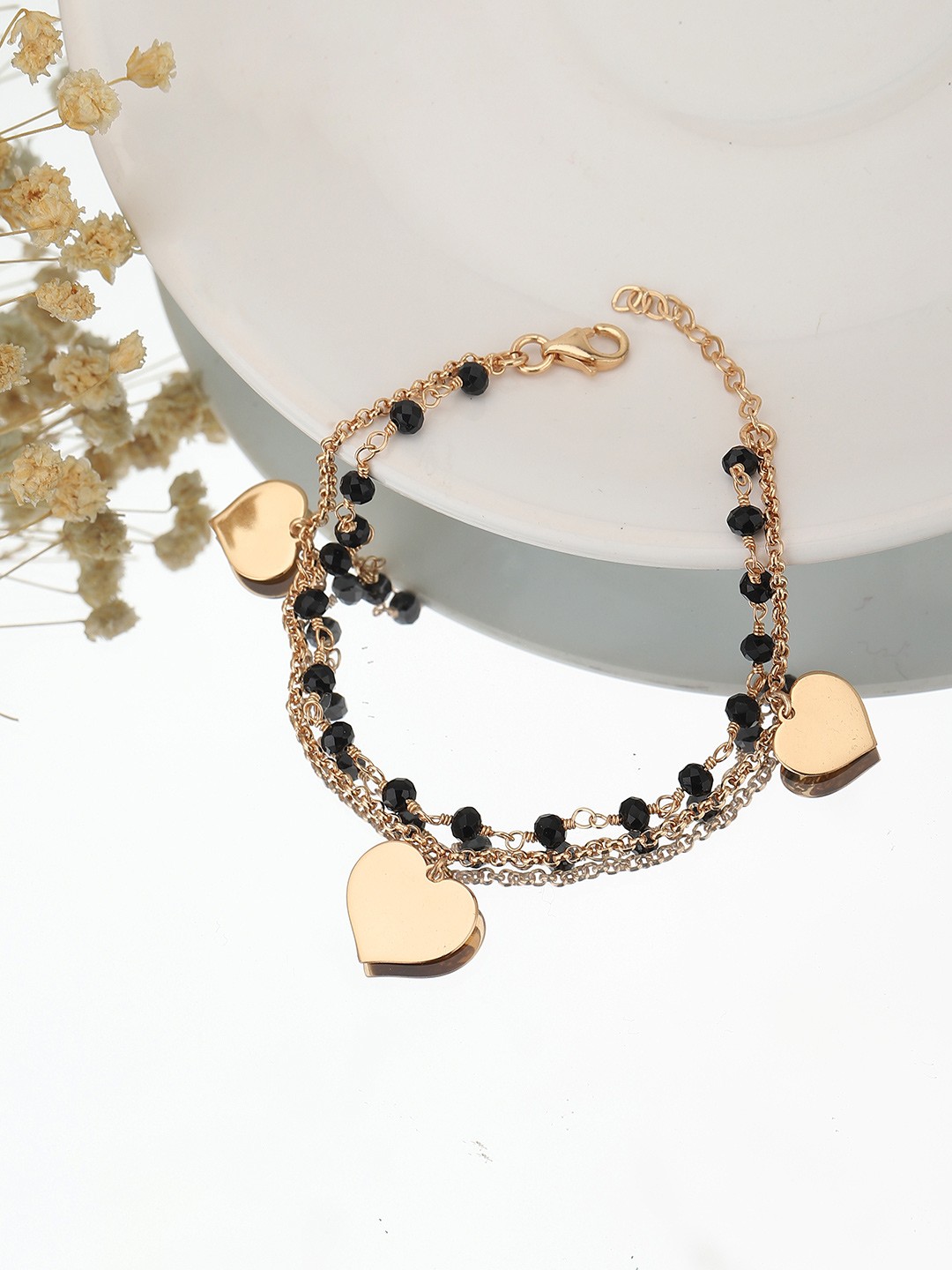 

Carlton London Women Rose Gold Plated & Black Brass Charm Bracelet