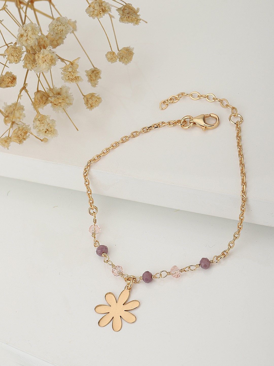 

Carlton London Women Rose Gold-Plated & Purple Brass Charm Bracelet
