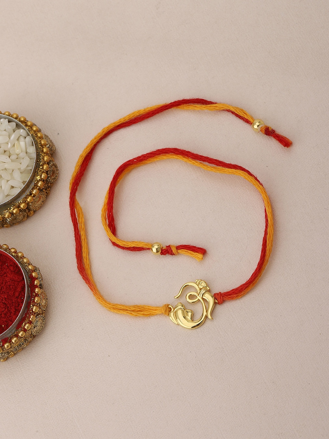 

Carlton London Gold-Toned & Red 925 Sterling Silver Rakhi