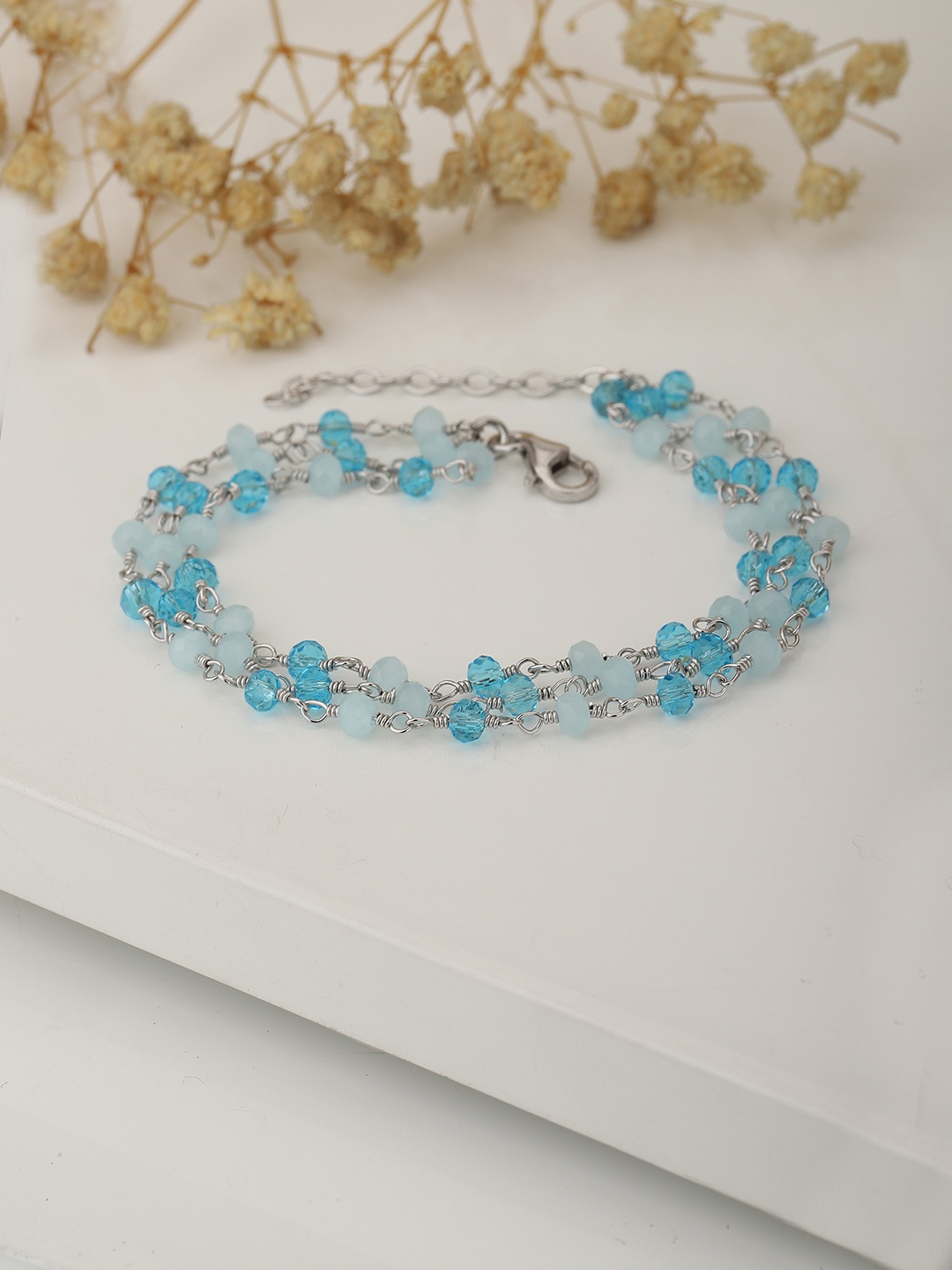 

Carlton London Women Silver-Toned & Blue Brass Rhodium-Plated Charm Bracelet