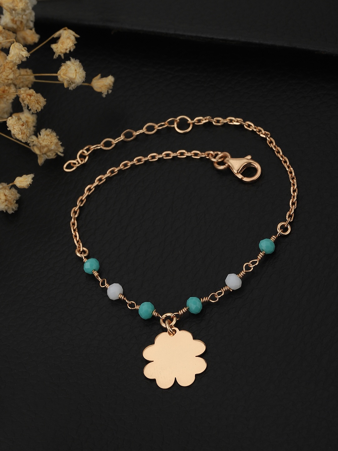 

Carlton London Women Rose Gold Plated & Green Brass Charm Bracelet