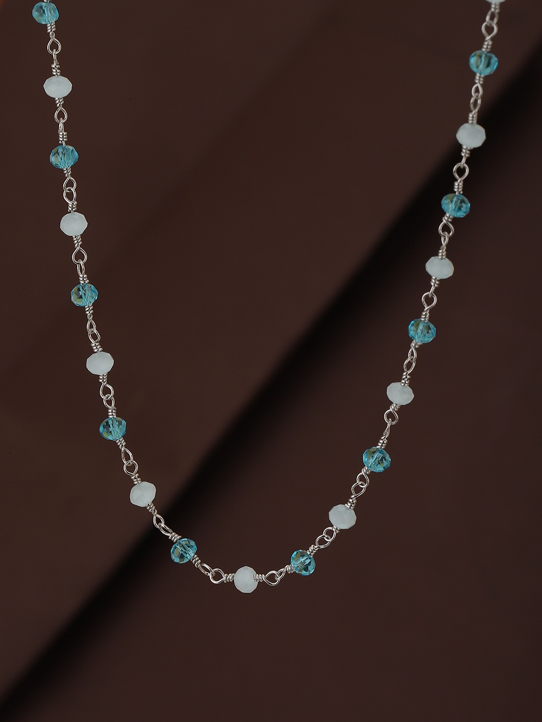 

Carlton London Silver-Toned White & Blue Brass Rhodium-Plated Beaded Chain Necklace