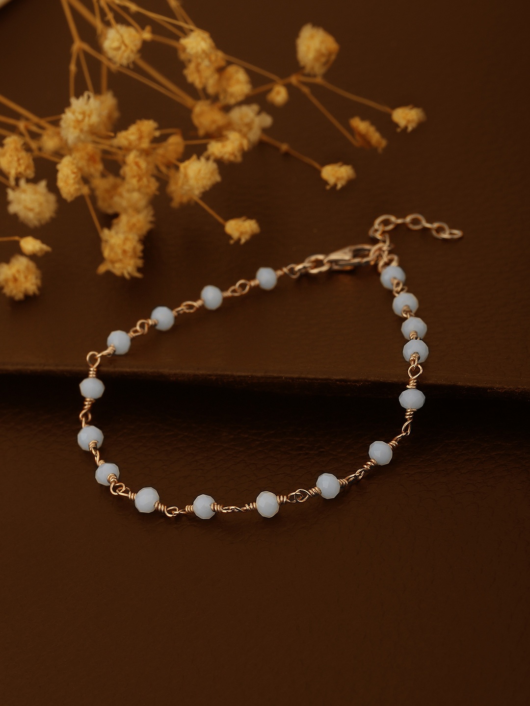 Carlton London Women Rose Gold-Plated & White Brass Charm Bracelet