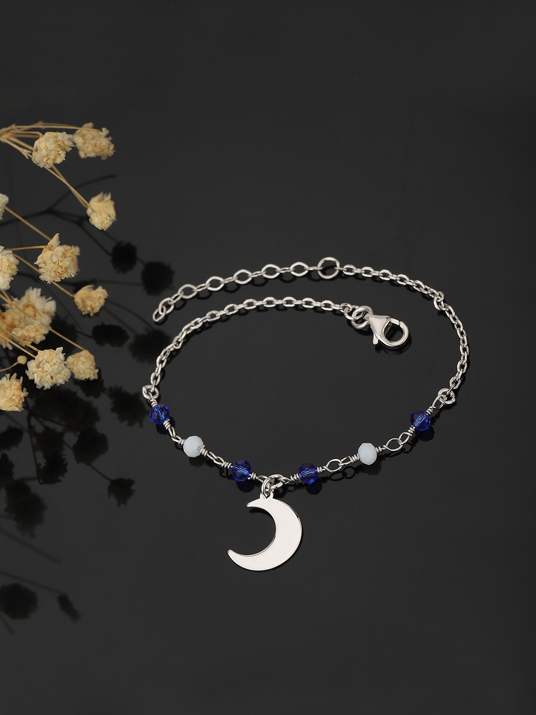 

Carlton London Women Silver-Toned White & Blue Beaded Brass Rhodium-Plated Charm Bracelet