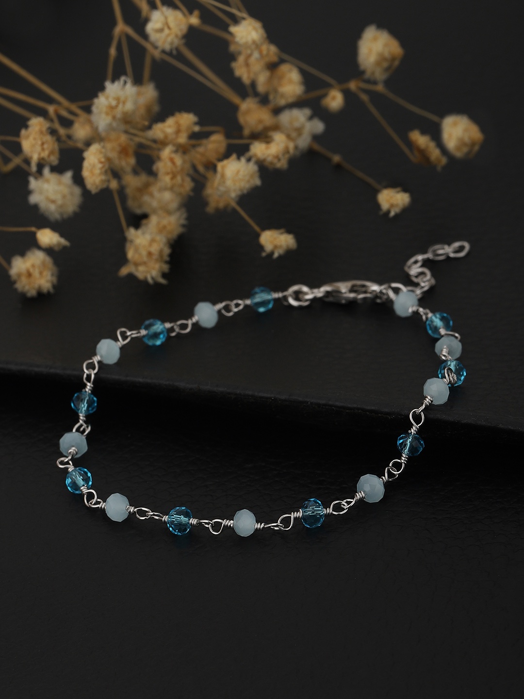 

Carlton London Women Silver-Toned & Turquoise Rhodium-Plated Charm Blue Beaded Bracelet