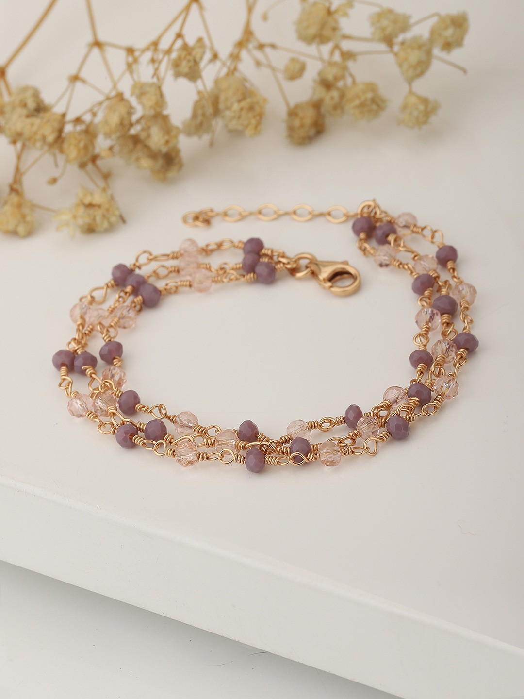 

Carlton London Women Rose Gold Plated & Purple Brass Charm Bracelet