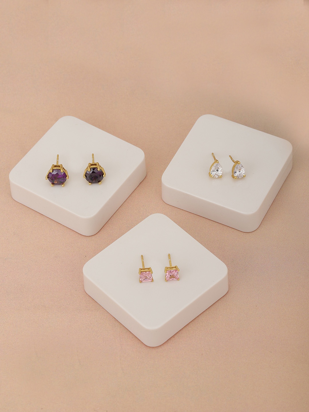 

Carlton London Set of 3 Studs Earrings, Gold