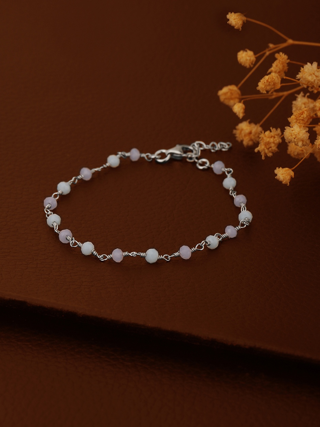 

Carlton London Women Silver-Toned & White Brass Rhodium-Plated Charm Bracelet