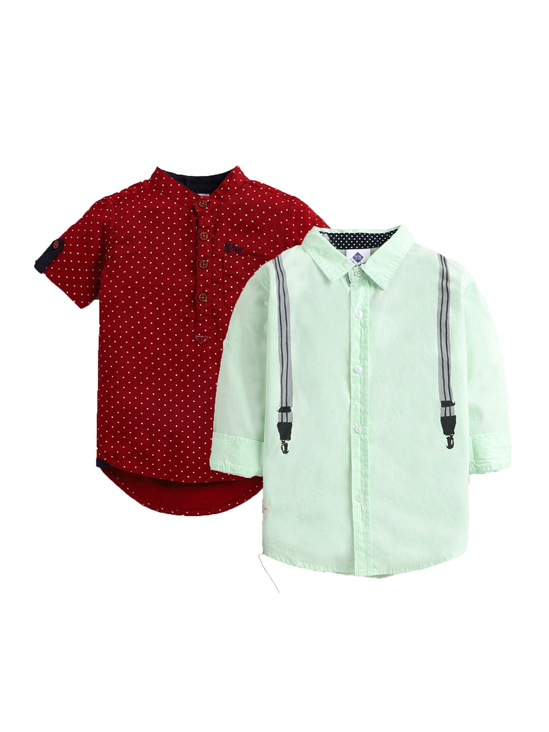 

TONYBOY Boys Set Of 2 Green & Maroon Printed Casual Shirt