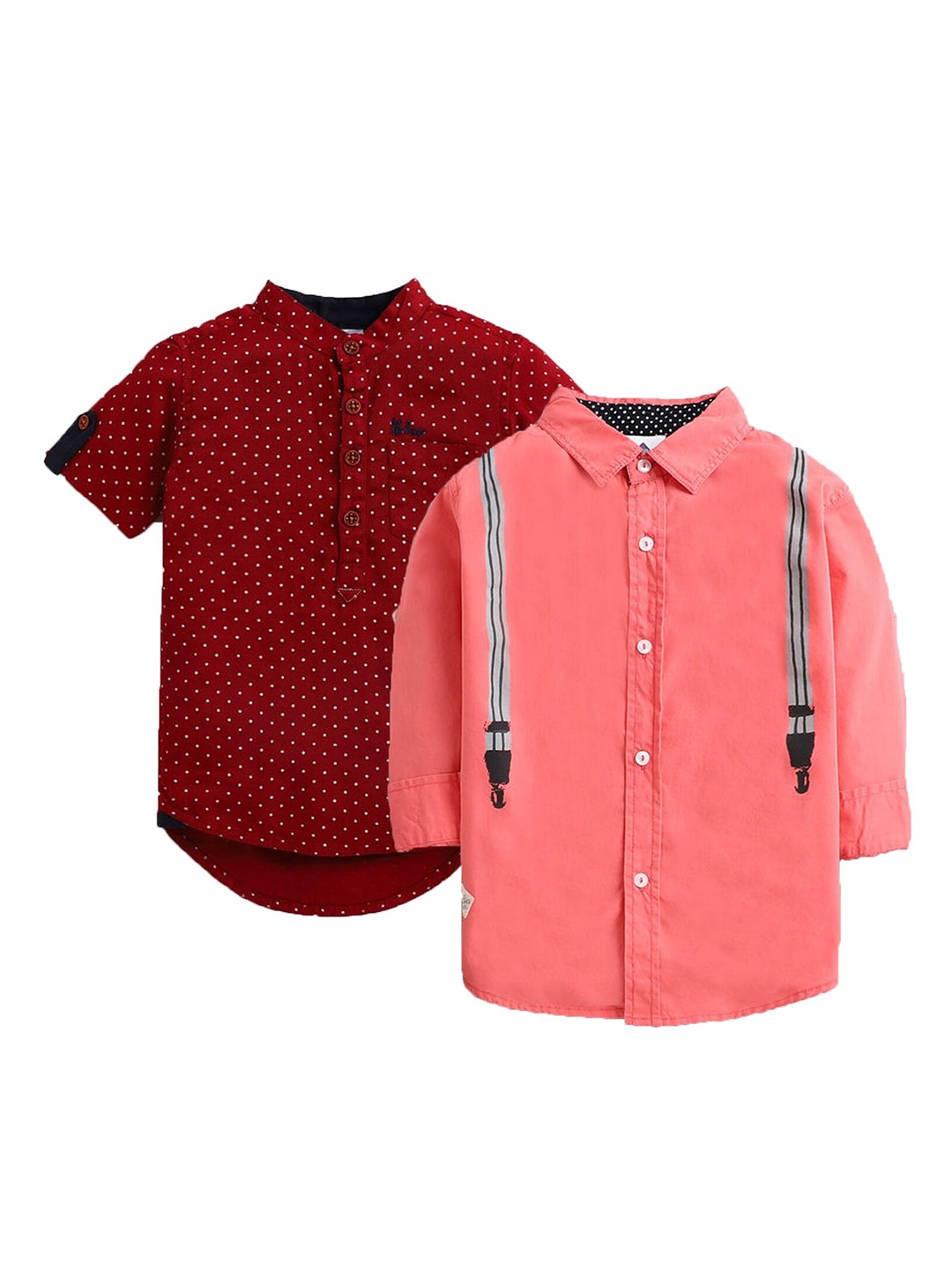 

TONYBOY Boys Pack Of 2 Red & Peach Premium Printed Pure Cotton Casual Shirt