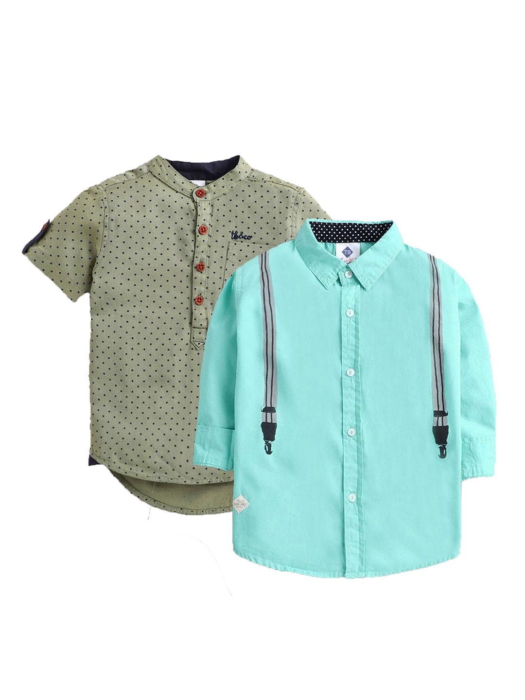 

TONYBOY Boys Pack of 2 Premium Printed Casual Shirts, Turquoise blue