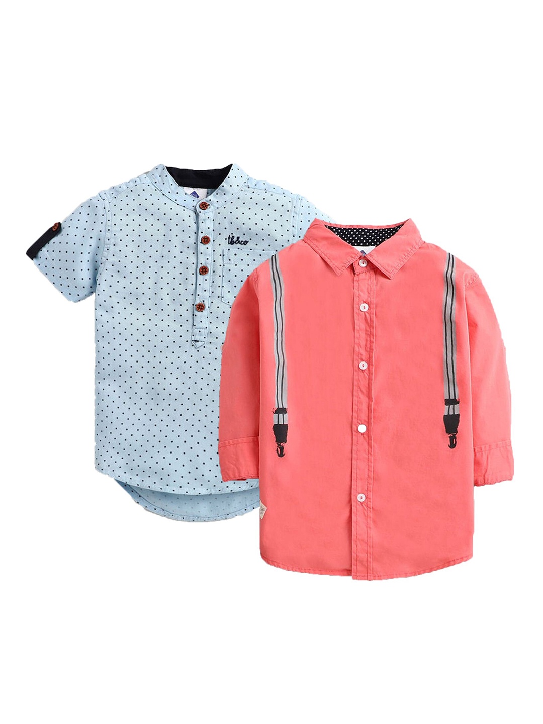 

TONYBOY Boys Pack of 2 Blue & Peach Premium Printed Casual Shirt