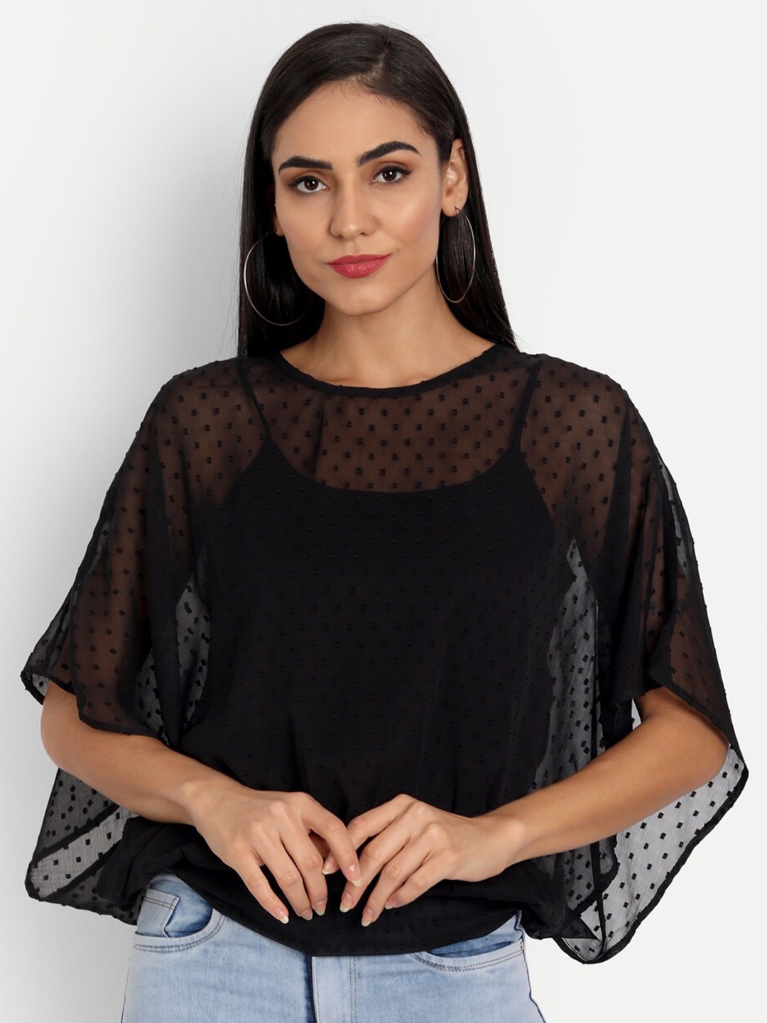 

ESSQUE Black Chiffon Kaftan Top