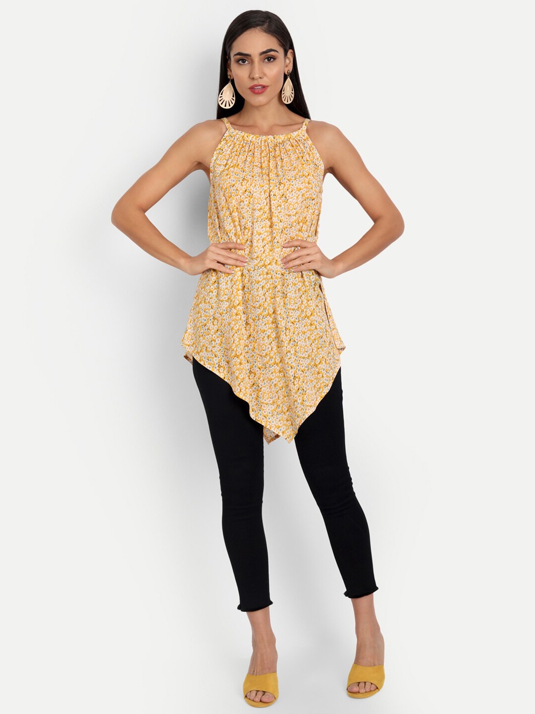 

ESSQUE Yellow Floral Print Top