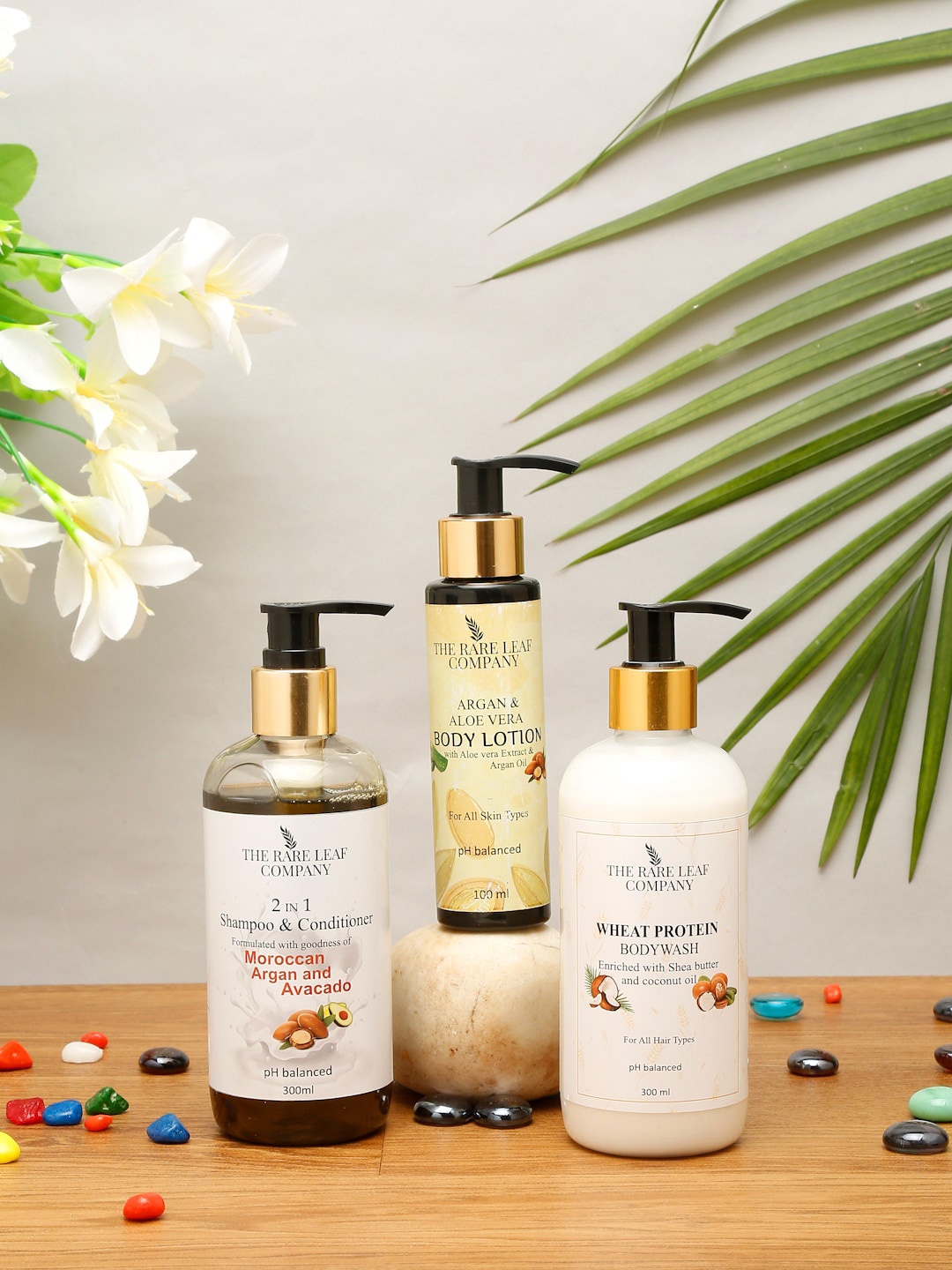

THE RARE LEAF COMPANY Set of 3 Shampoo+Conditioner, Body Lotion & Wash, Multi