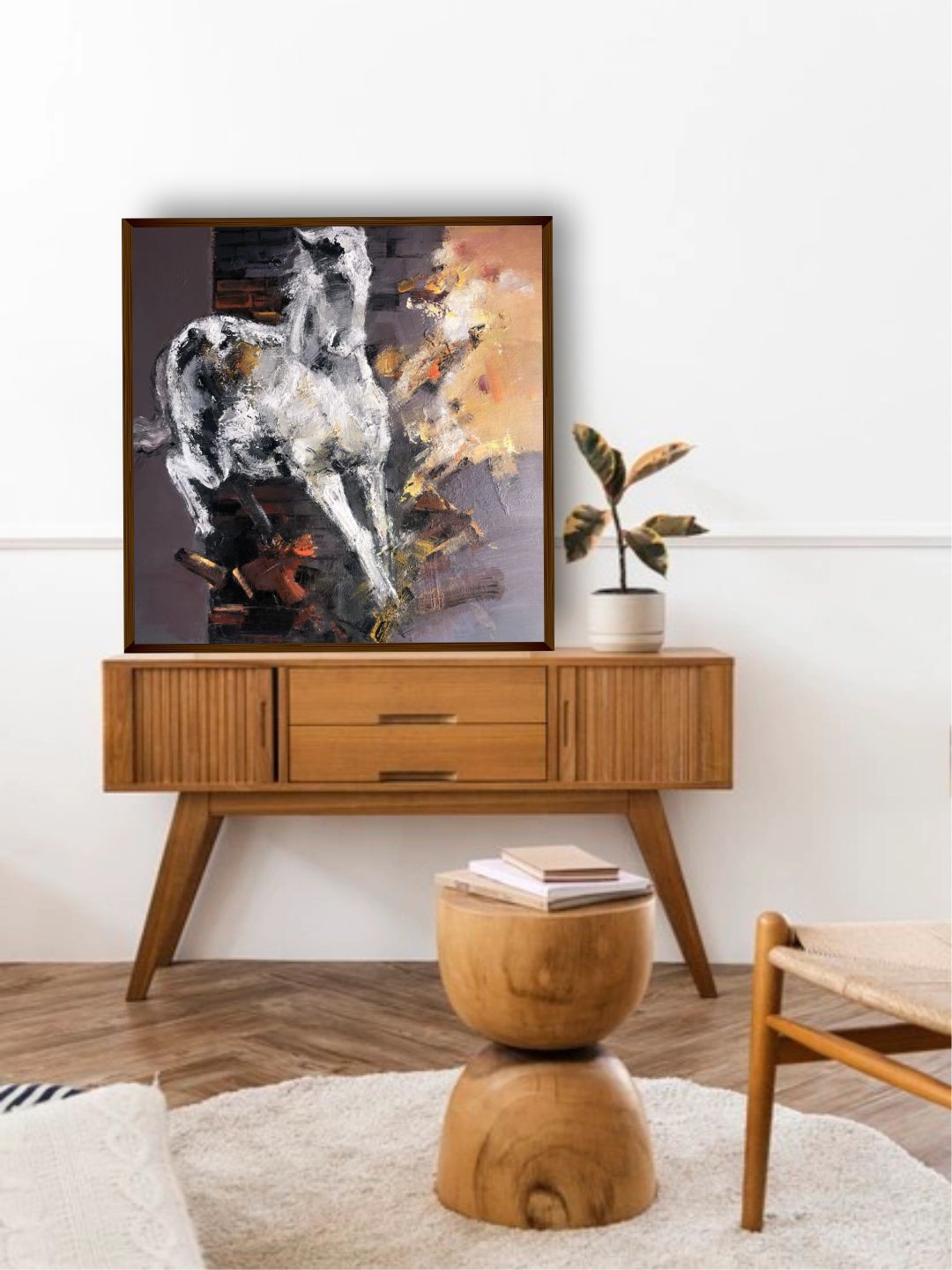 

The Art House White & Orange Abstract Painting Frame Wall Art