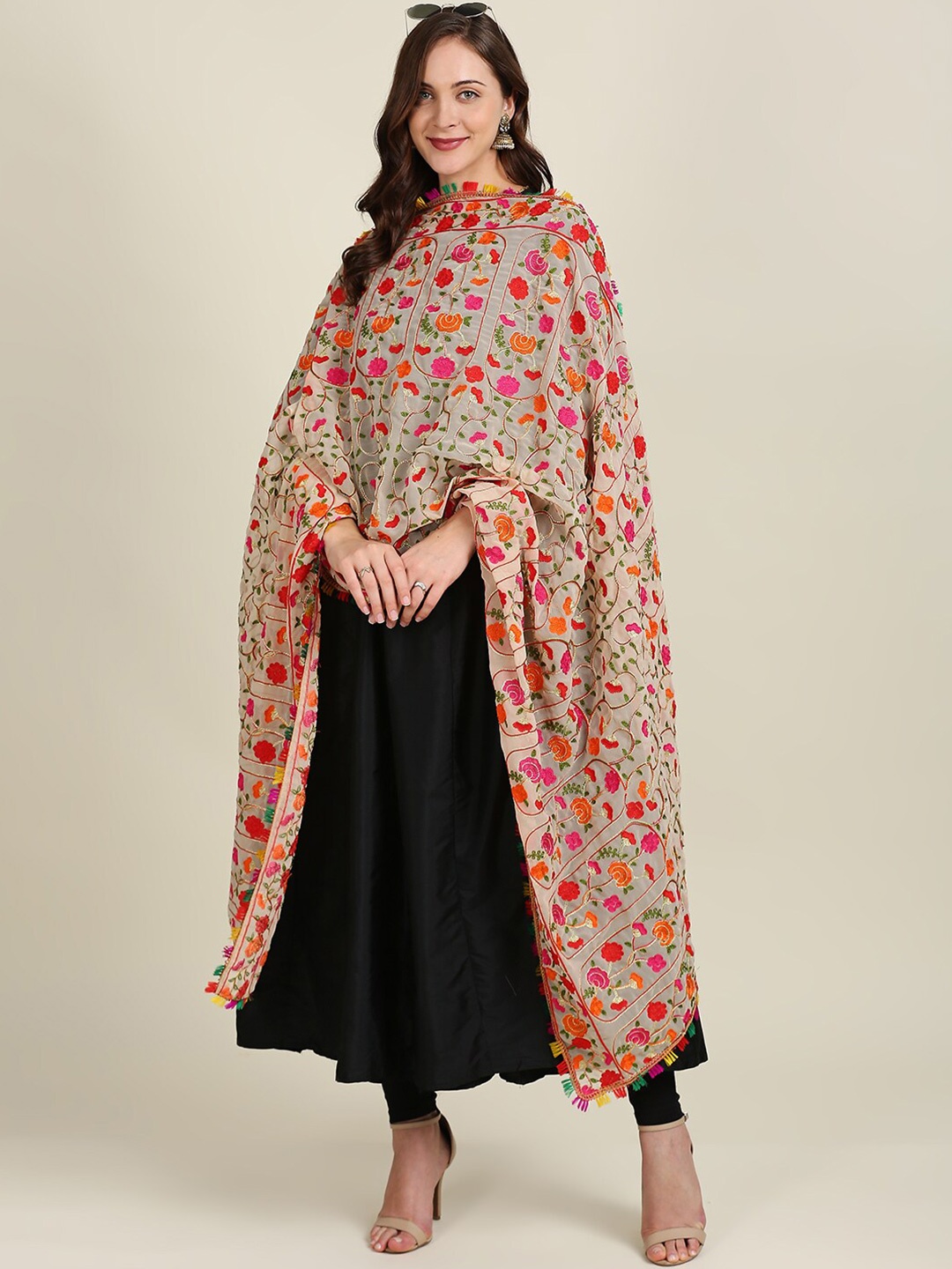 

Dupatta Bazaar Beige & Red Embroidered Dupatta