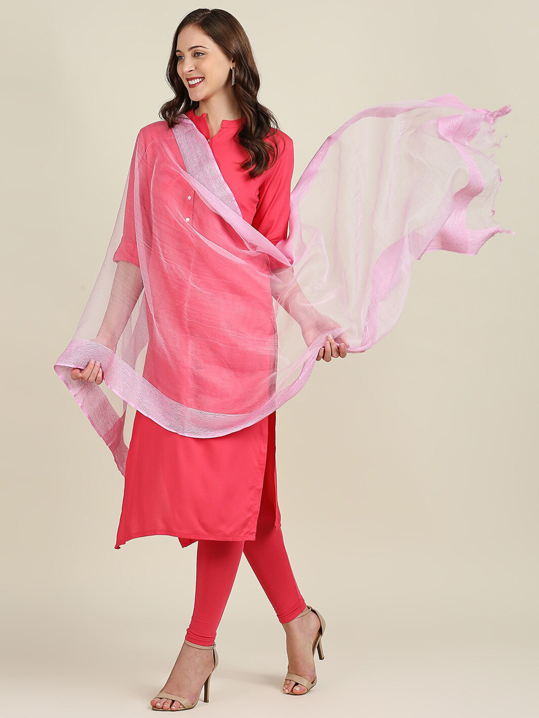 

Dupatta Bazaar Pink Woven Design Organza Dupatta