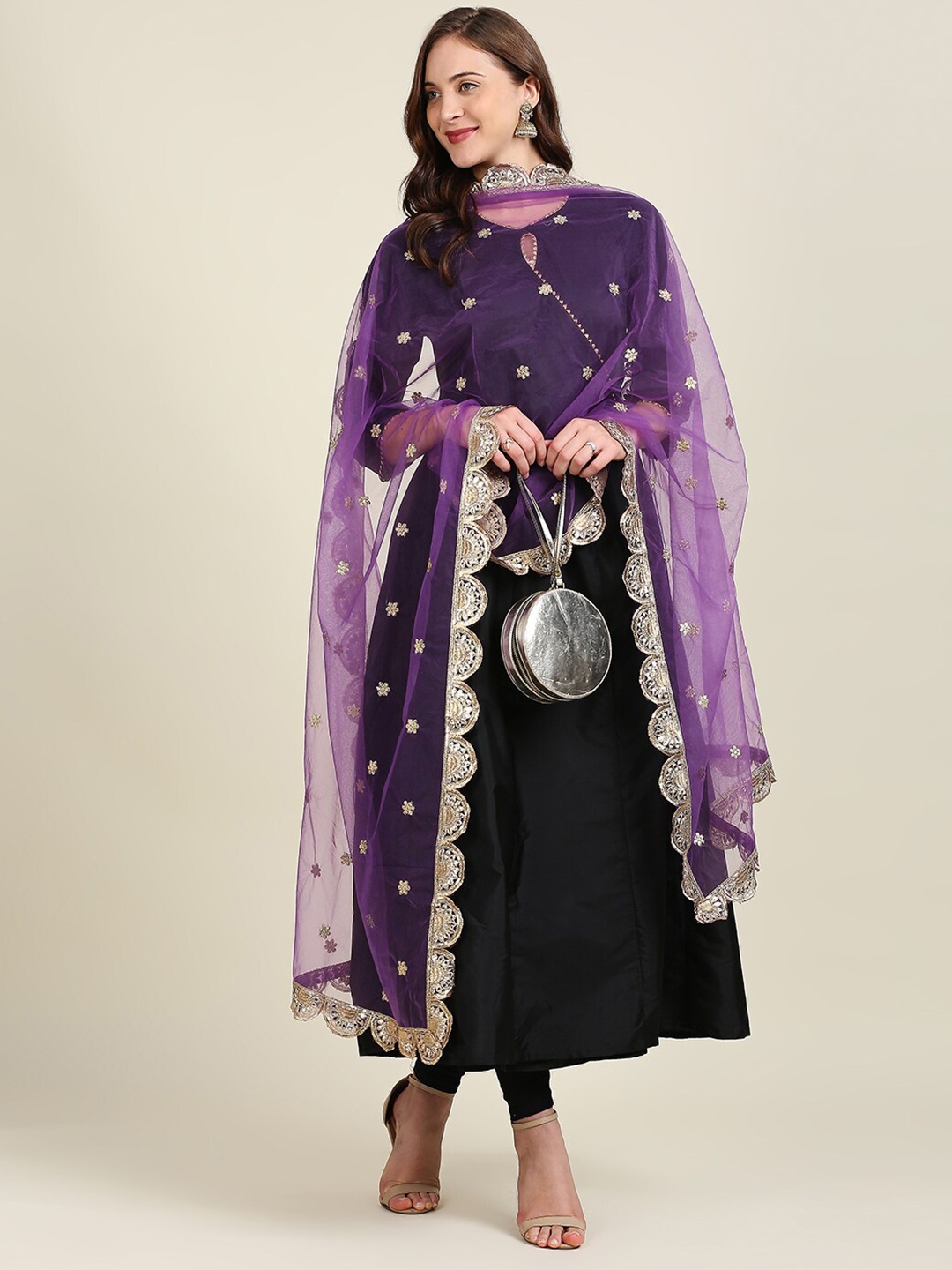 

Dupatta Bazaar Purple & Gold-Toned Ethnic Motifs Embroidered Dupatta with Thread Work