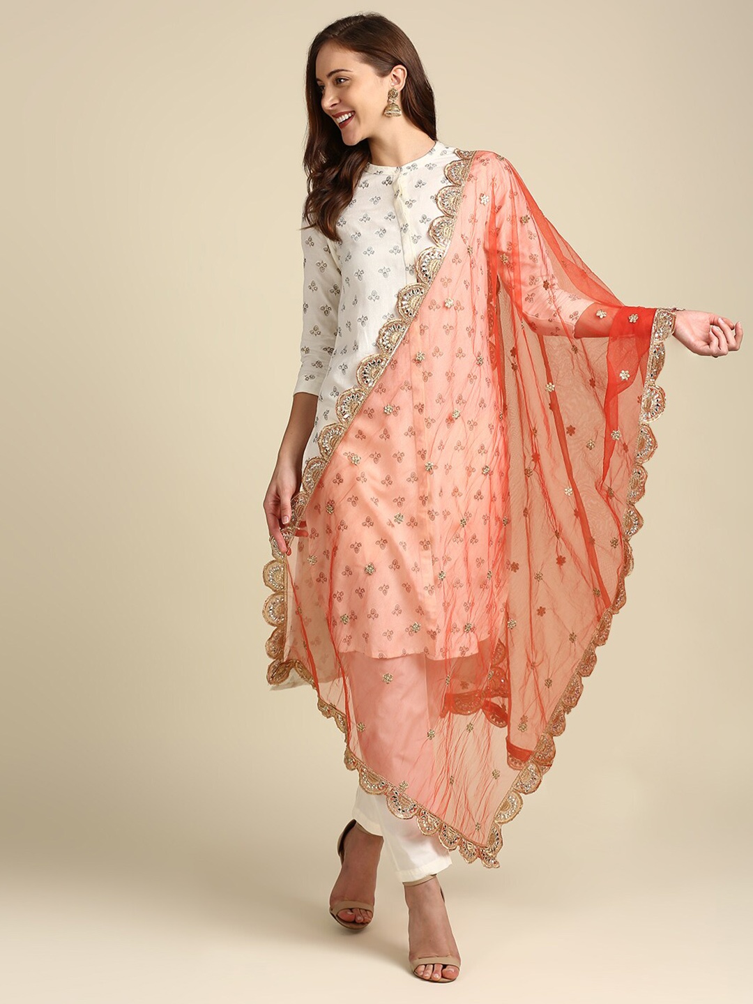 

Dupatta Bazaar Red & Gold-Toned Ethnic Motifs Embroidered Dupatta