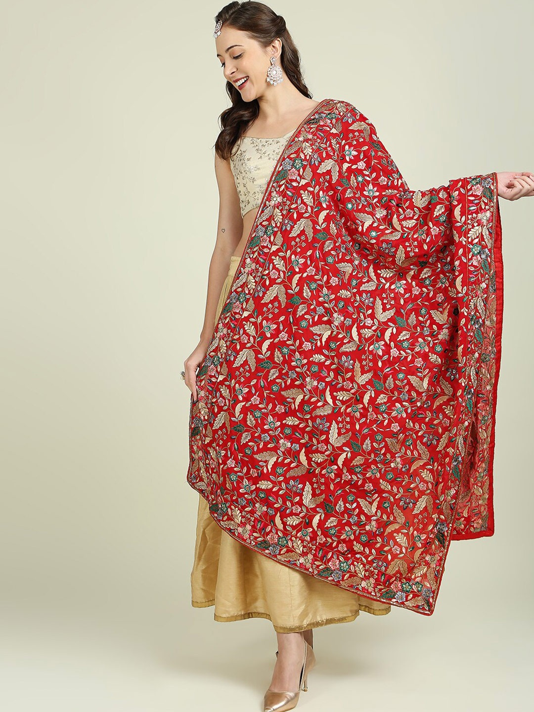 

Dupatta Bazaar Red & Blue Embroidered Dupatta with Zardozi