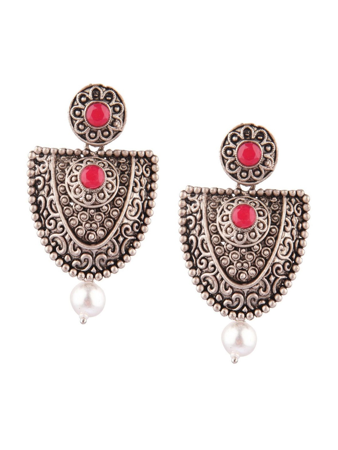 

Efulgenz Pink & Silver-Toned Classic Drop Earrings