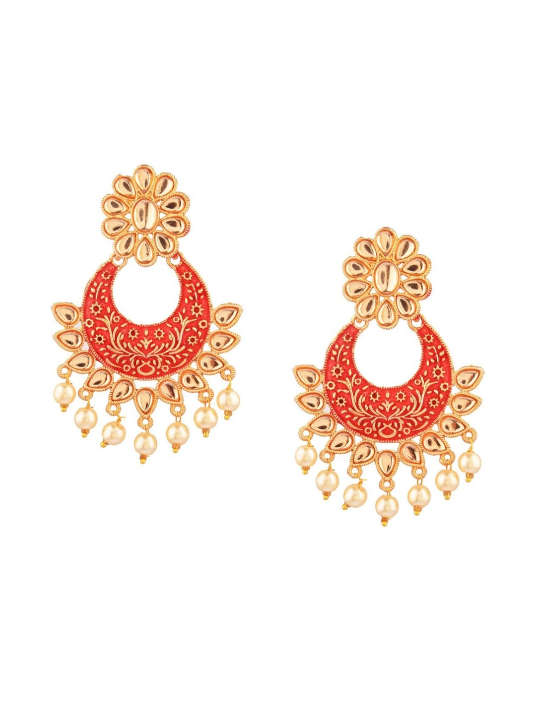 

Efulgenz Red & Gold-Toned Floral Chandbalis Earrings