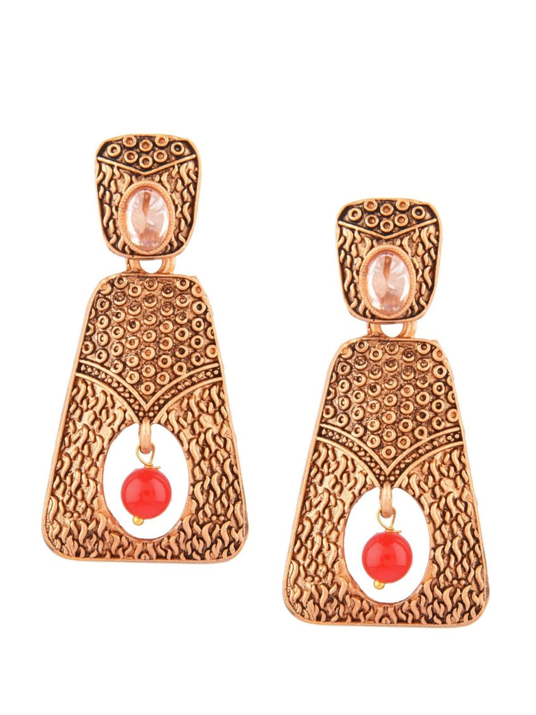 

Efulgenz Red Geometric Vintage Oxidized Gold Tone Drop Earrings