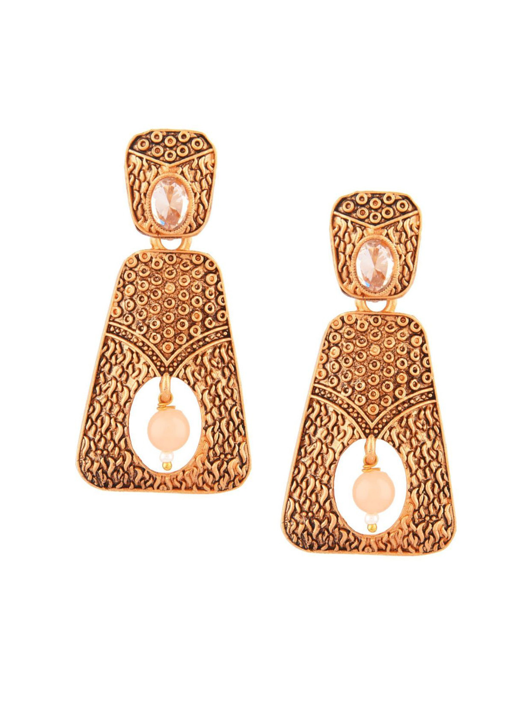 

Efulgenz Peach-Coloured & Gold-Toned Geometric Drop Earrings