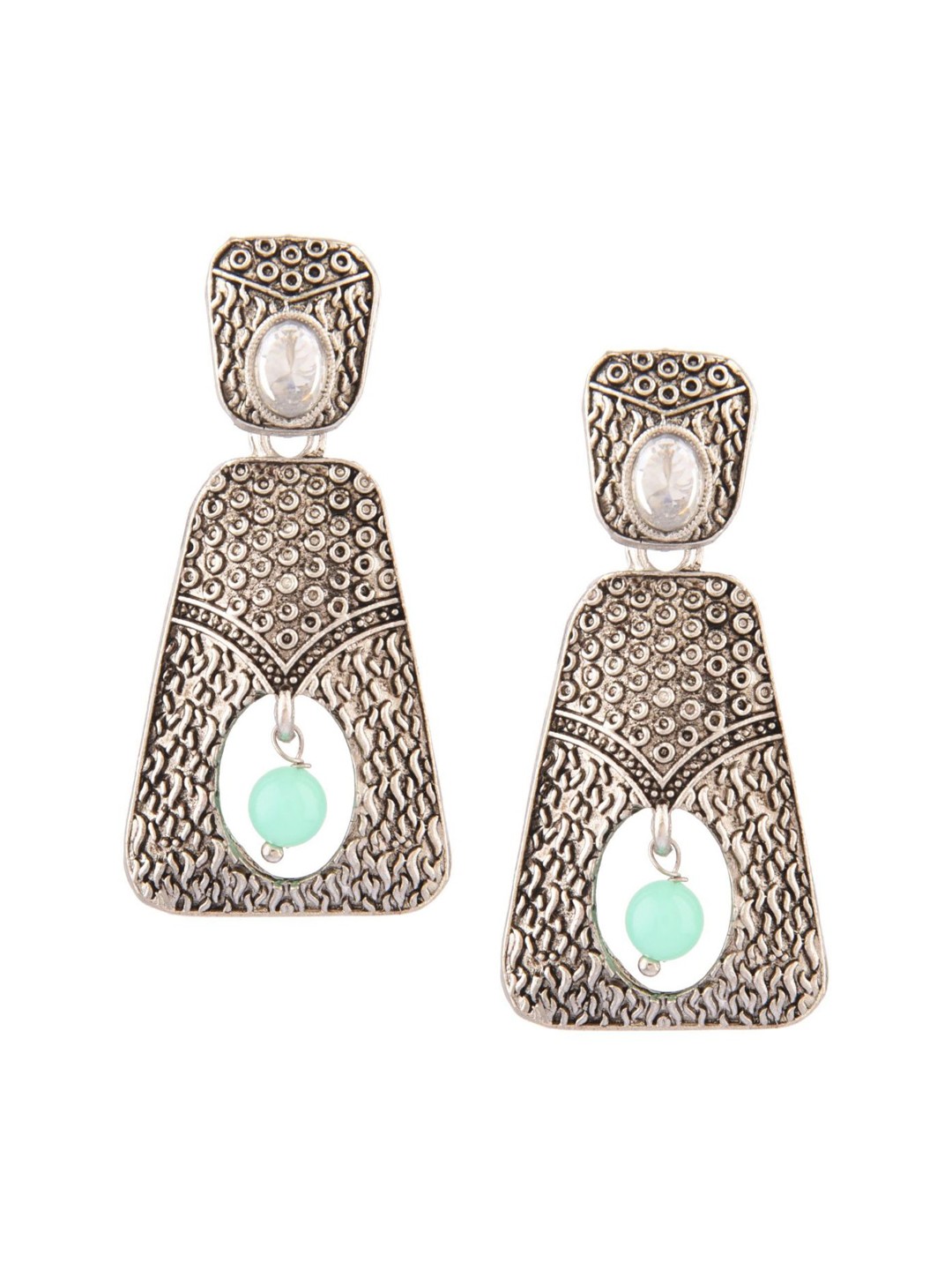 

Efulgenz Blue & Oxidized Silver-Toned Geometric Drop Earrings