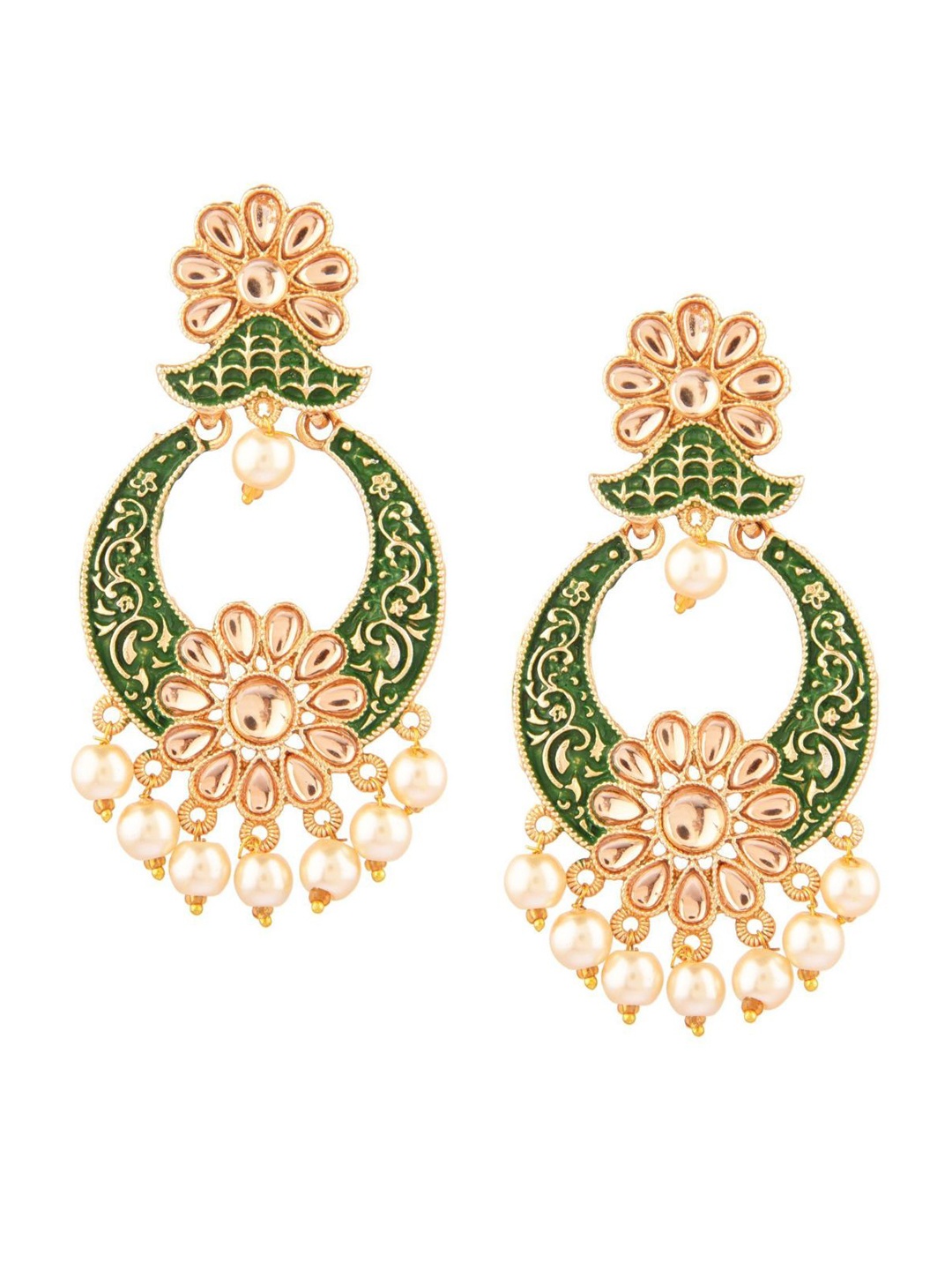 

Efulgenz Green & Gold-Plated Floral Drop Earrings