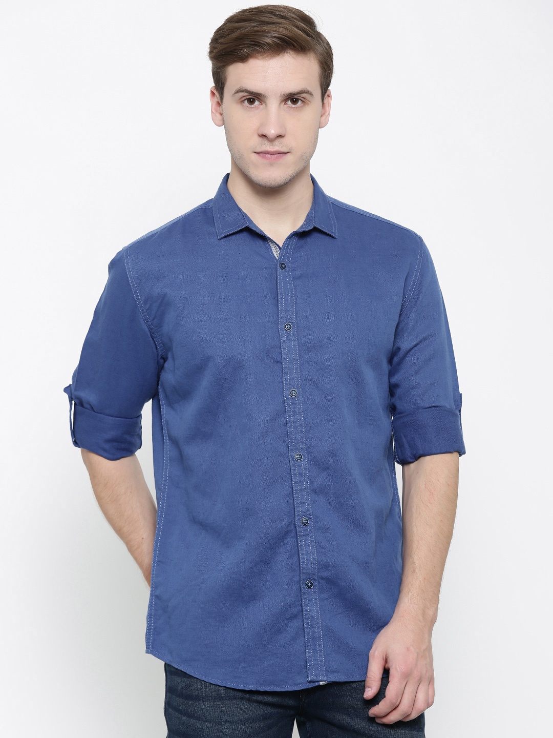 

Nature Casuals Men Blue Slim Fit Solid Casual Shirt